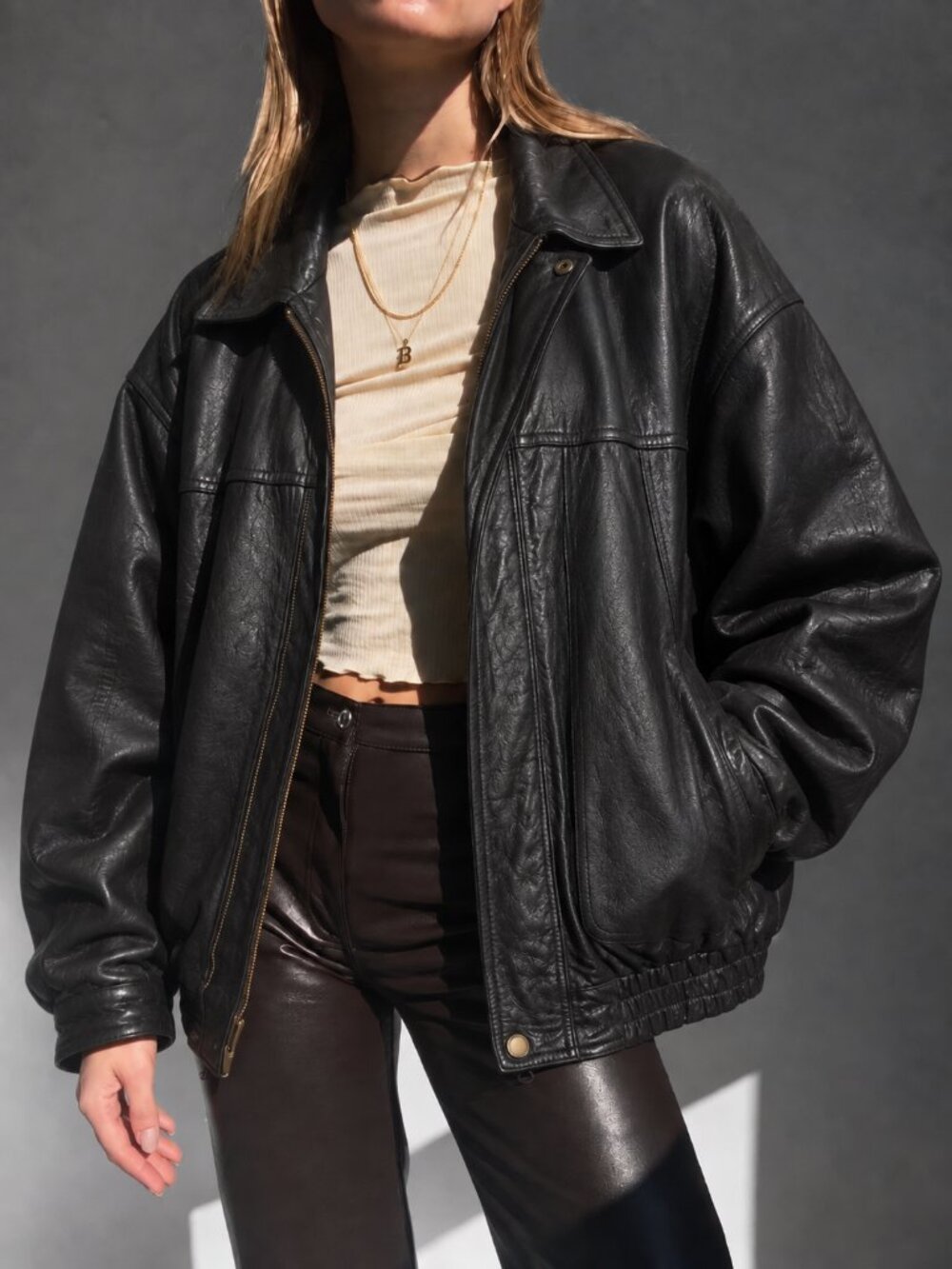 90s Boxy Leather Jacket Size XL Oversized Baggy (c1)